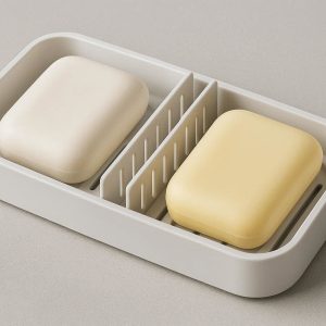 Double Soap Dish with Removable Dividers for Two Bar Soaps