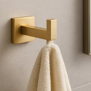 Brushed Gold Towel Hook Set with Geometric Design Modern Bathroom