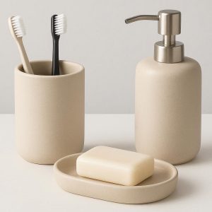 Ceramic Toothbrush Holder Set for Bathroom Countertop with Soap Dish