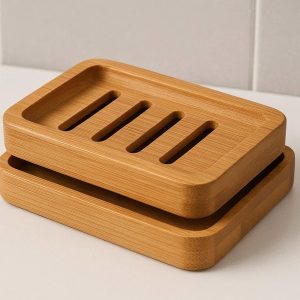 Bamboo Soap Dish with Drainage Tray for Shower and Bathroom Countertop